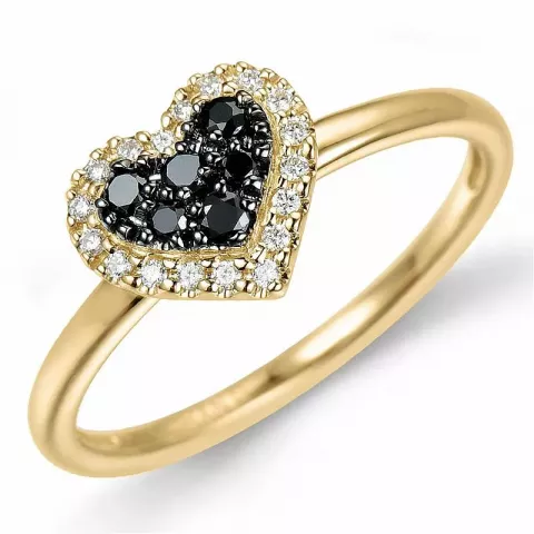 Hjerte svart diamant ring i 14 karat gull 0,13 ct 0,09 ct