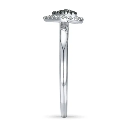 hjerte svart diamant ring i 14 karat hvitt gull 0,13 ct 0,09 ct