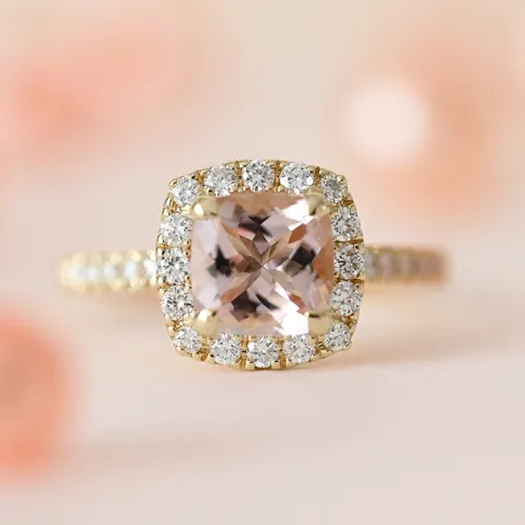 morganit diamantring i 14 karat gull 1,25 ct 0,44 ct