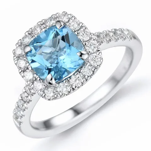 firkantet topas diamantring i 14 karat hvitt gull 1,90 ct 0,44 ct