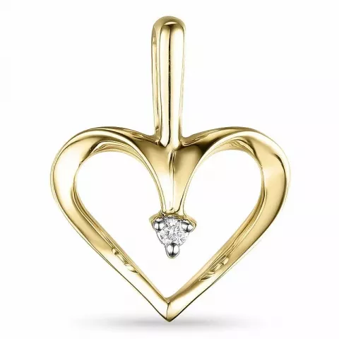 Hjerte diamant anheng i 14 karat gull 0,01 ct