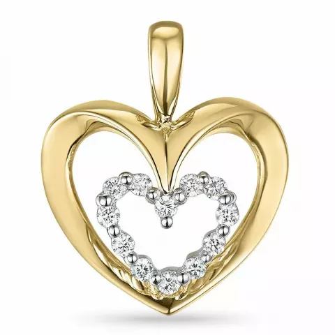 Hjerte diamant anheng i 14 karat gull og hvitt gull 0,18 ct