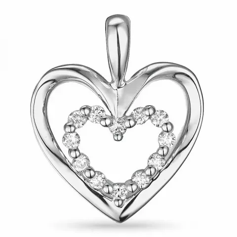 Hjerte diamant anheng i 14 karat hvitt gull 0,18 ct