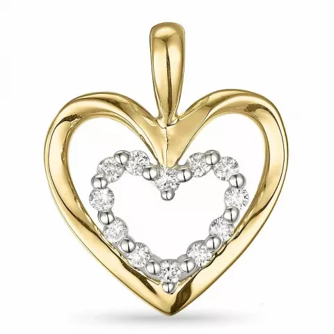 Hjerte diamant anheng i 14 karat gull og hvitt gull 0,18 ct