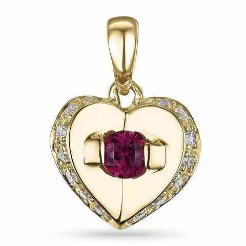 Hjerte rubin diamantanheng i 14 karat gull 0,10 ct 0,30 ct