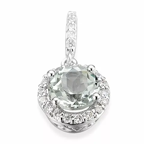 grønn ametyst diamantanheng i 14 karat hvitt gull 0,80 ct 0,13 ct