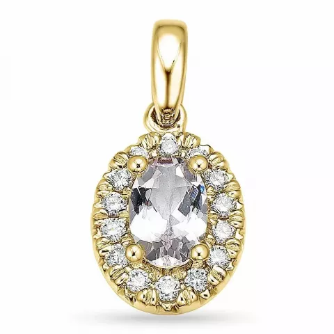 ovalt morganit diamantanheng i 14 karat gull 0,42 ct 0,15 ct