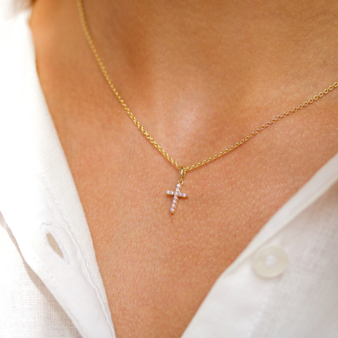 kors diamant anheng i 14 karat gull 0,09 ct