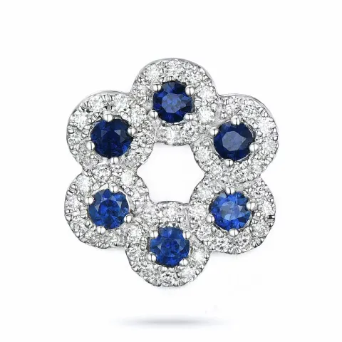 blomst safir diamantanheng i 14 karat hvitt gull 0,31 ct 0,54 ct