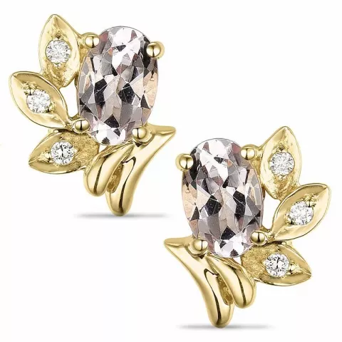 Blad morganit diamantøredobb i 14 karat gull med diamanter og morganit 