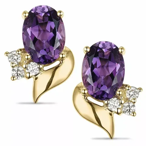 blomst ametyst diamantøredobb i 14 karat gull med diamant og ametyst