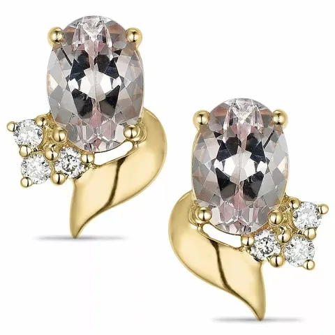 blomst morganit diamantøredobb i 14 karat gull med diamant og morganit