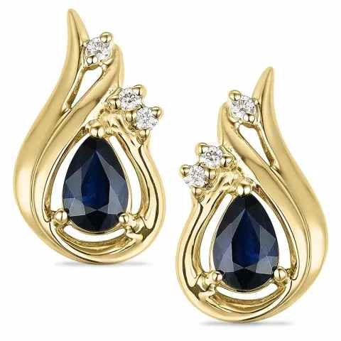dråpe safir diamantøredobb i 14 karat gull med diamant og safir