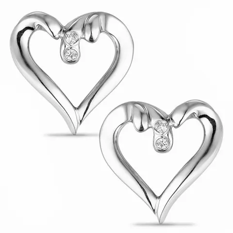 Hjerte diamant ørestikker i 14 karat hvitt gull med diamanter 