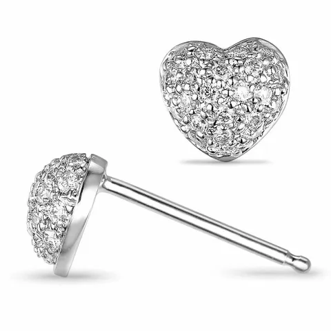 Hjerte diamant ørestikker i 14 karat hvitt gull med diamanter 