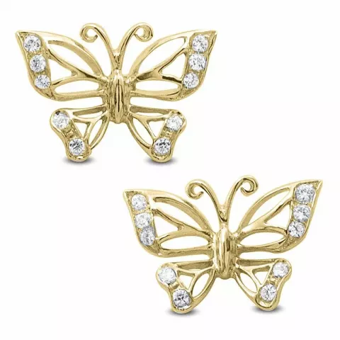 Sommerfugl diamant ørestikker i 14 karat gull med diamanter 