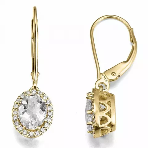ovale hvite kvarts diamantøredobb i 14 karat gull med diamant og kvarts 