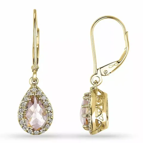 lange dråpe morganit diamantøredobb i 14 karat gull med morganit og diamant