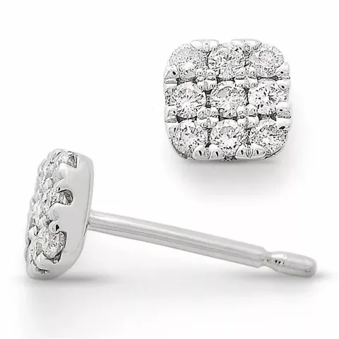 firkantet diamantøredobb i 14 karat hvitt gull med diamant