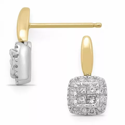 firkantet diamantøredobb i 14 karat gull og hvitt gull med diamant og diamant 