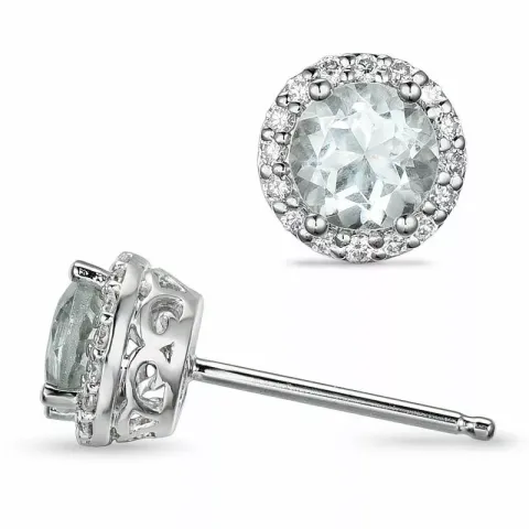 runde grønn ametyst diamantøredobb i 14 karat hvitt gull med diamant og ametyst
