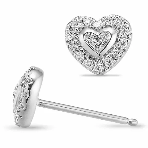 Hjerte diamantøredobb i 14 karat hvitt gull med diamant 
