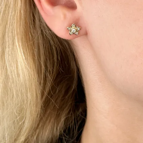 blomst diamant ørestikker i 14 karat gull med diamant