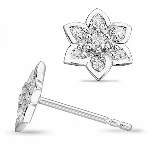 Blomst diamant øredobber i 14 karat hvitt gull med diamanter og diamanter 