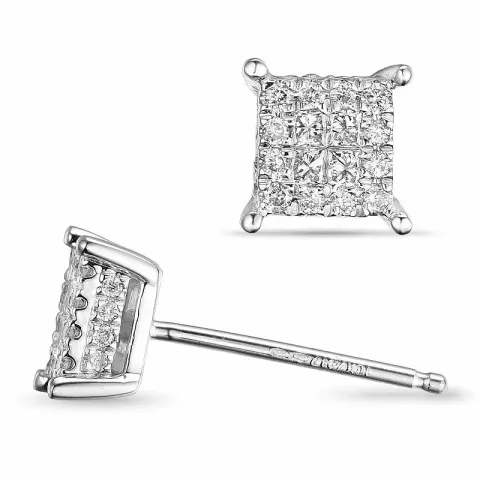 firkantet diamantøredobb i 14 karat hvitt gull med diamant og diamant