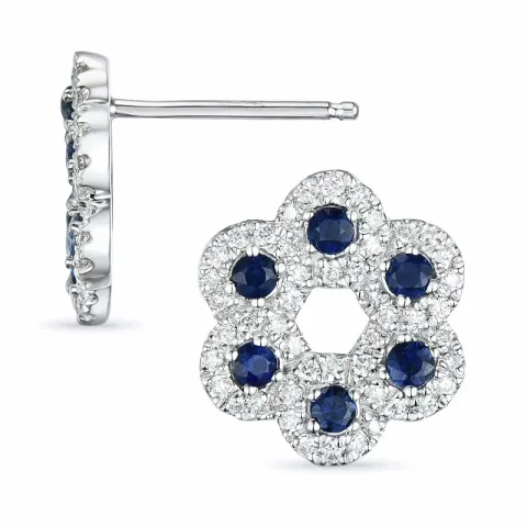 blomst safir briljantøredobb i 14 karat hvitt gull med diamant og safir