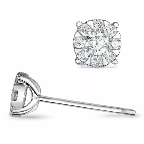 runde ørestikker i 14 karat hvitt gull med diamant og diamant