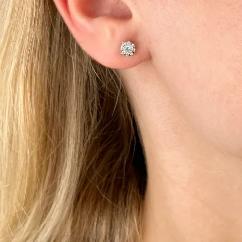 runde ørestikker i 14 karat hvitt gull med diamant og diamant