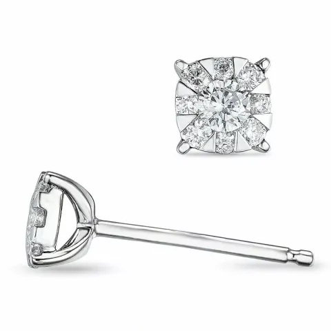 firkantet diamantøredobb i 14 karat hvitt gull med diamant og diamant