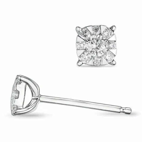 runde diamant ørestikker i 14 karat hvitt gull med diamant og diamant