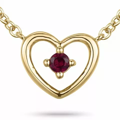 42 cm hjerte rubin anheng med halskjede i 14 karat gull 0,07 ct