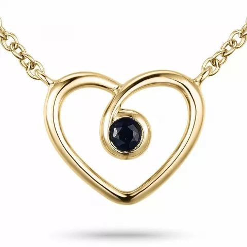 42 cm hjerte safir anheng med halskjede i 14 karat gull 0,07 ct