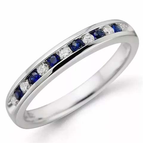 Safir briljantring i 14 karat hvitt gull 0,17 ct 0,14 ct