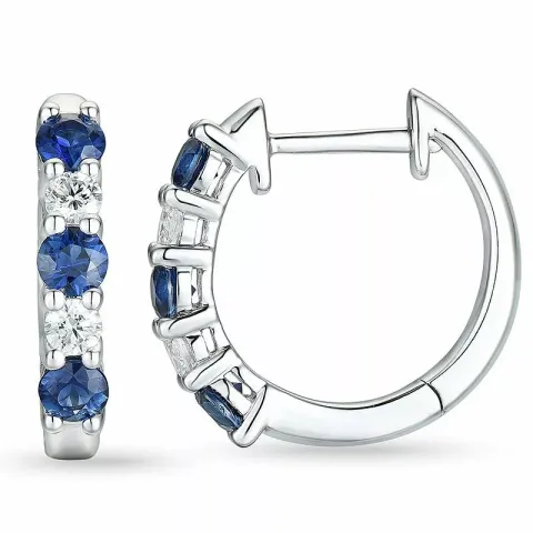 15 mm safir creol i 14 karat hvitt gull med safir og diamant