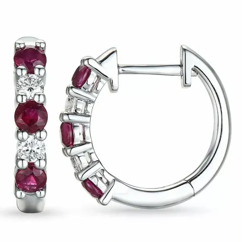 15 mm rubin creol i 14 karat hvitt gull med rubin og diamant