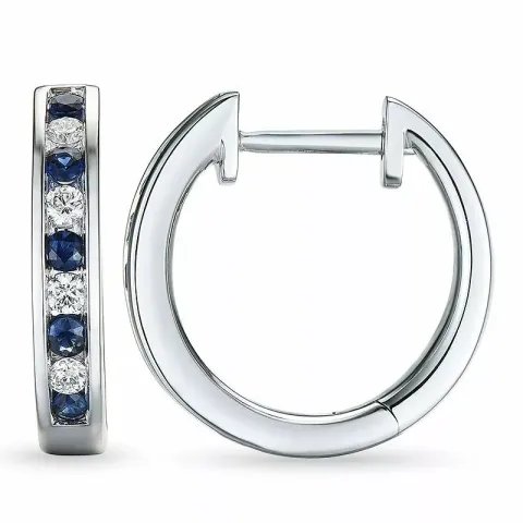 15 mm safir creol i 14 karat hvitt gull med safir og diamant