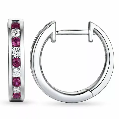 15 mm rubin creol i 14 karat hvitt gull med rubin og diamant