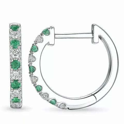 14 mm smaragd hvitt gull creol i 14 karat hvitt gull med smaragd og diamant