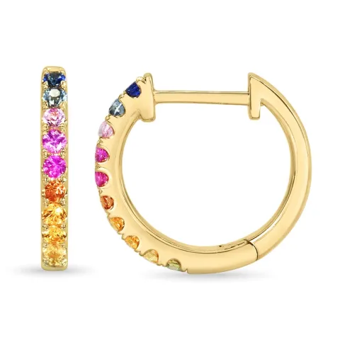 14 mm regnbuefarget safir creol i 14 karat gull med safir