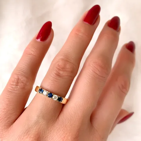 kraftige blå safir alliansering i 14 karat gull 2 x 0,10 ct 0,40 ct
