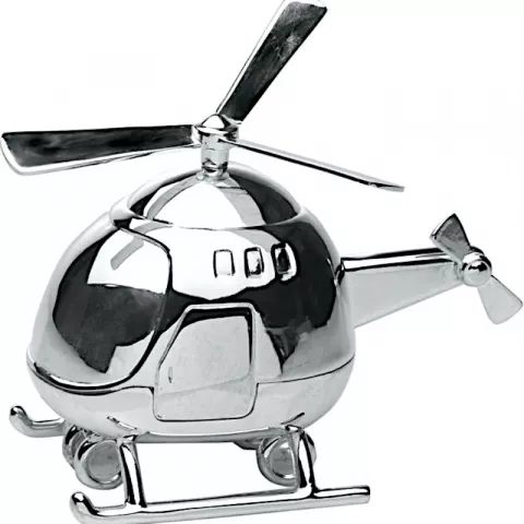 Dåpsgave: helikopter sparebøsse i sølvplett  modell: 152-85208