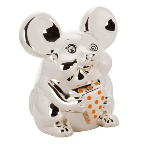 Dåpsgave: mus med ost sparegris i sølvplett  modell: 152-86205