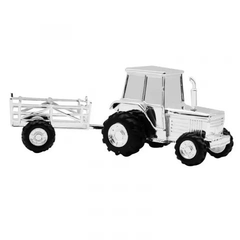 Dåpsgave: traktor med vogn sparegris i forkrommet  modell: 152-86904