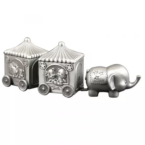 Dåpsgave: elefant med 2 vogner første tann-hårlokk i fortinnet  modell: 154-73131