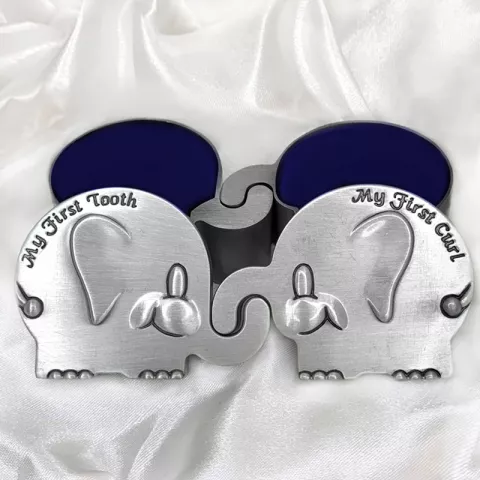 Dåpsgave: elefant første tann-hårlokk i fortinnet  modell: 154-73138