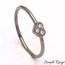 Simple Rings hjerte ring i svart rodinert sølv hvite zirkoner